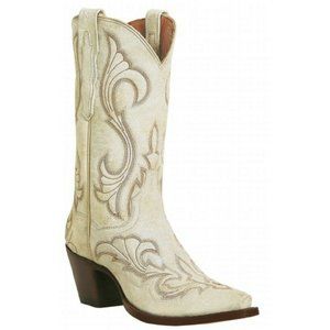 Dan Post Womens White Leather El Paso Collection Square Toe Western Boots 8.5M